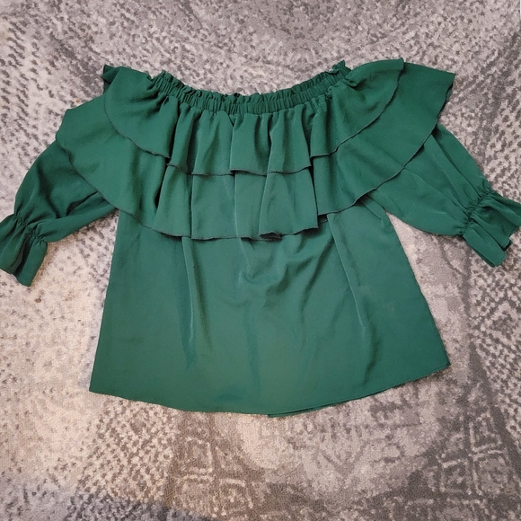 Byinns Women's Off The Shoulder Layered Ruffle Top in Emerald size XXL - Picture 7 of 13